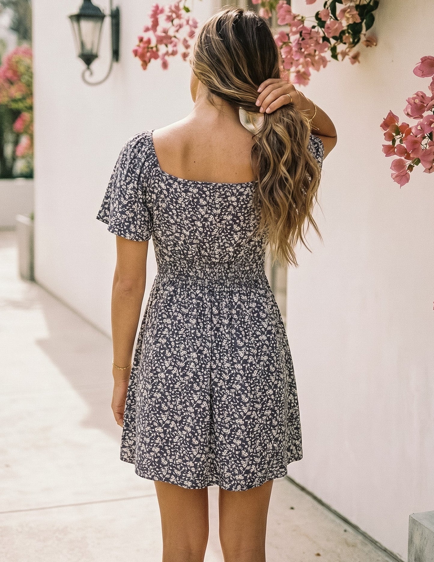 Erica Mini Dress – Elegant Tencel Graphite Print | Effortless Style